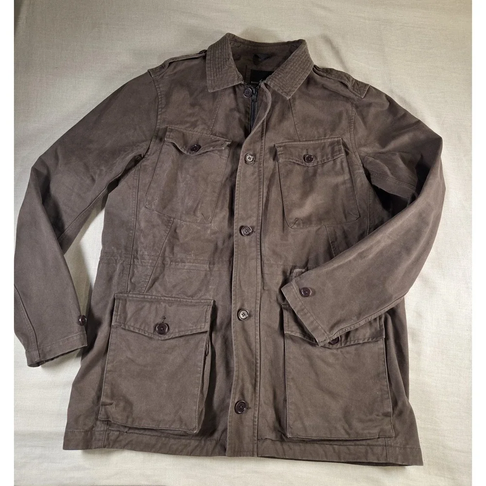 Banana Republic Water‎ Resistant Mens Field Chore Military Jacket Cargo Green LT